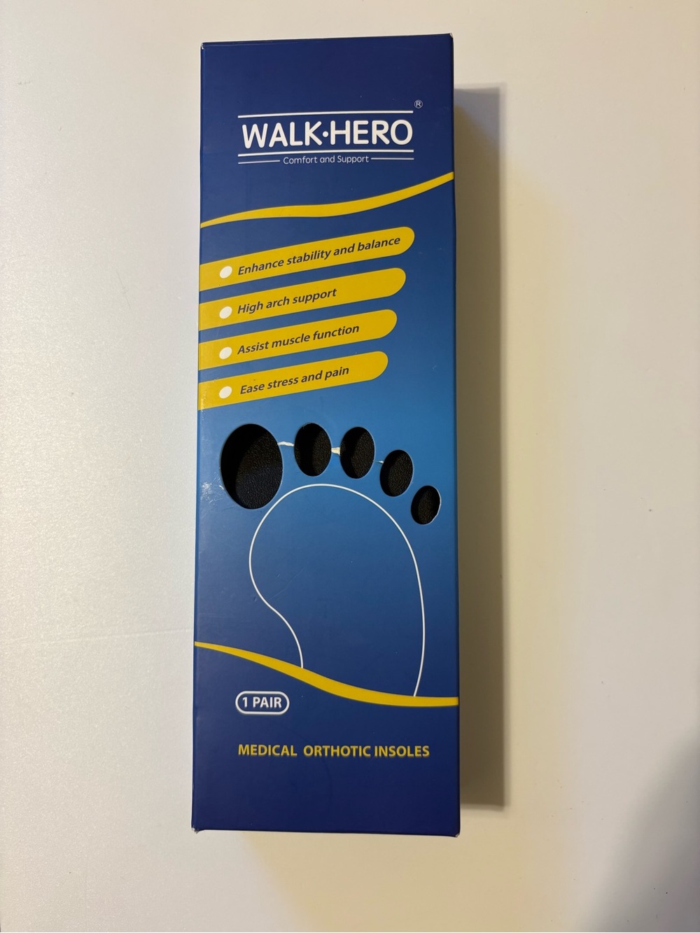 WALK HERO Medical Orthotic Insoles - Blue & Yellow Box